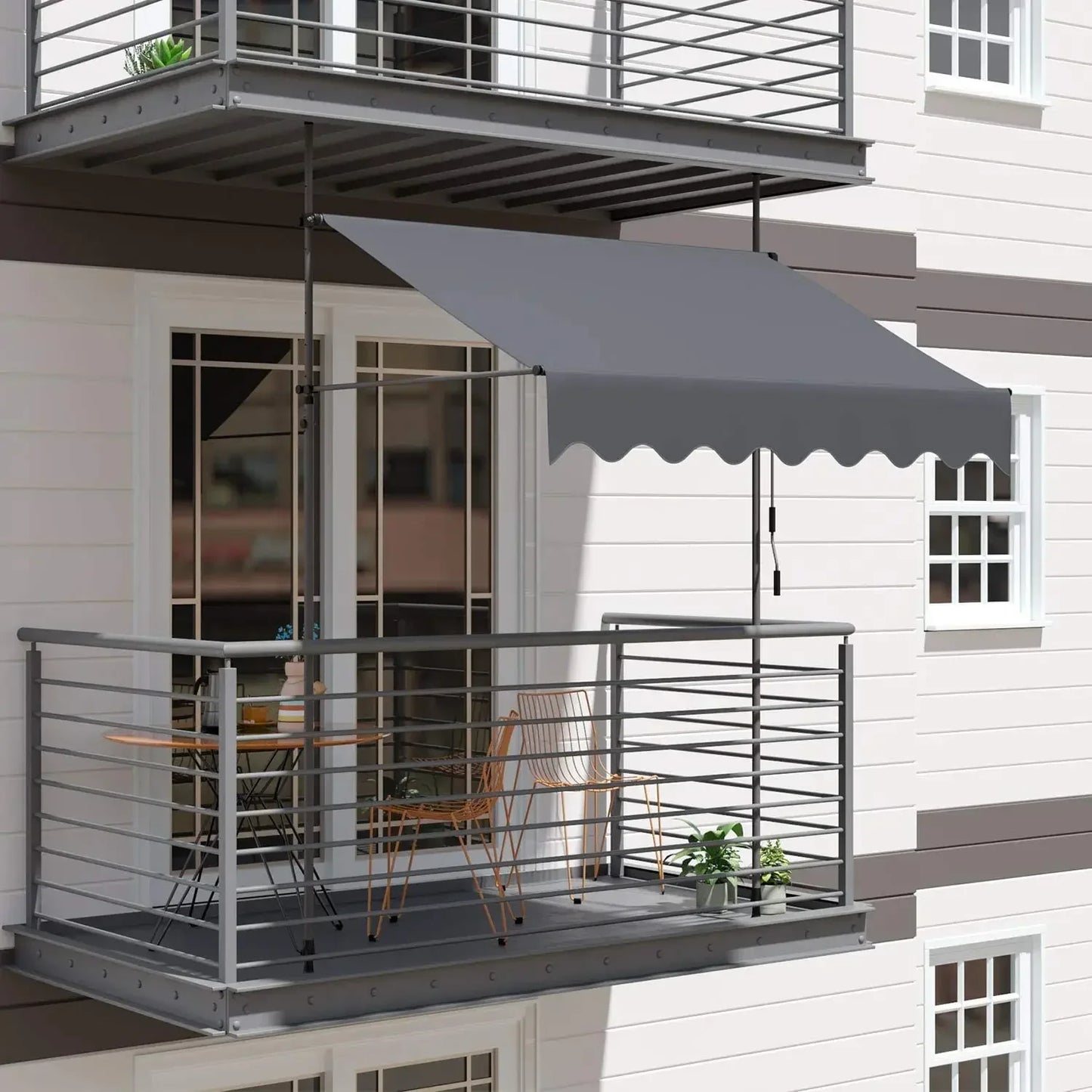 Outdoor Patio Awning Sunshade Shelter, Manual Retractable Awning/Canopy
