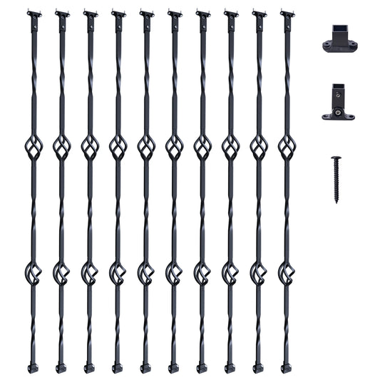 Staircase Metal Balusters- Galvanized Banister Spindles w/ Hollow Baskets Spiral