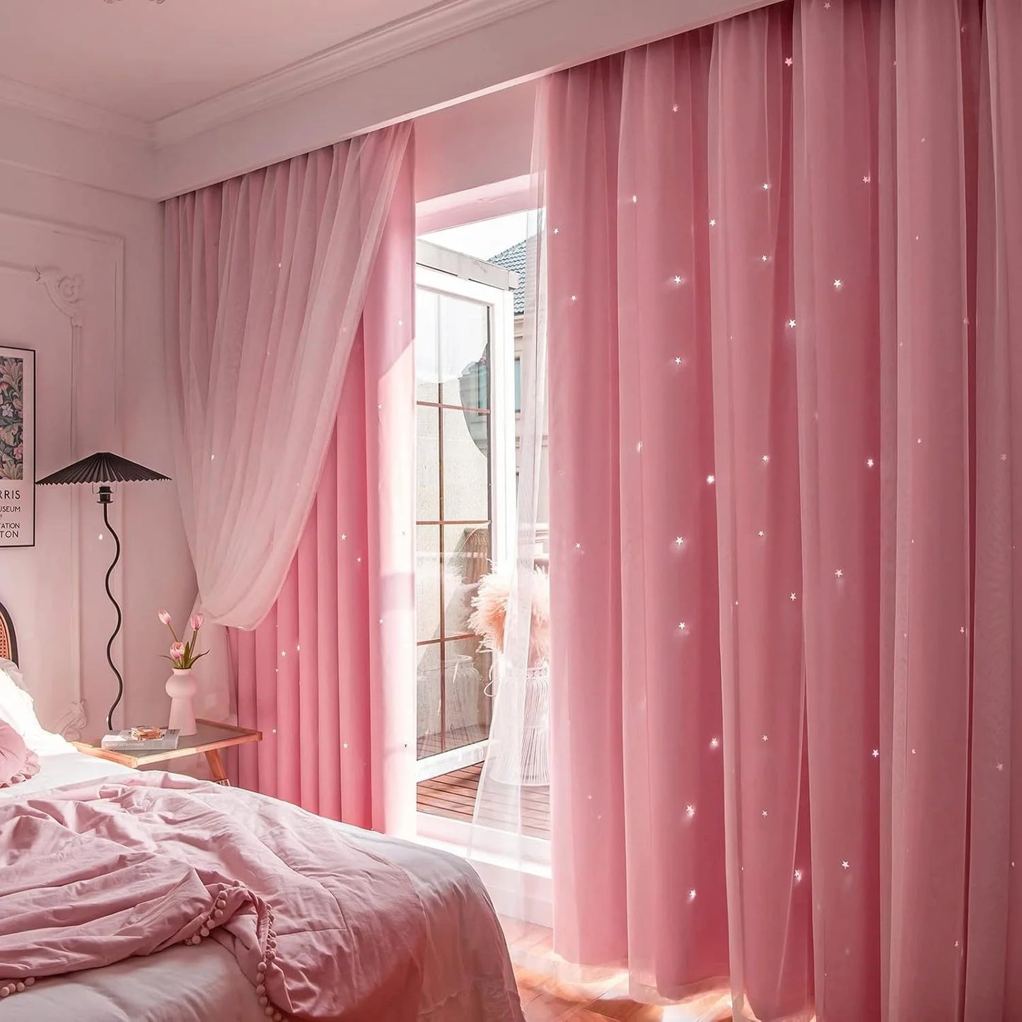 Blackout Blue Romantic Sheer Double-Layer Girls Curtains Princess Design