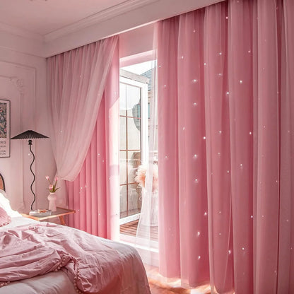 Blackout Blue Romantic Sheer Double-Layer Girls Curtains Princess Design