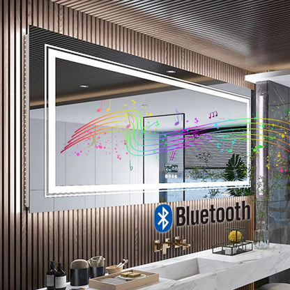 LED Bathroom Mirror with Lights, Dimmable, Smart Bluetooth Digital Display 3 Colors Memory