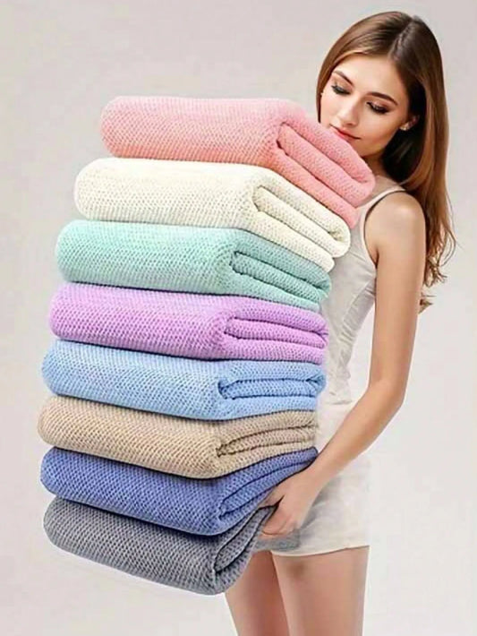 Extra Large 88x175cm Polyester Bath Towel, Hollow Square Knit, Soft Absorbent, 8 Pastel Colors