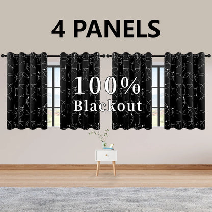 4PCS Blackout Curtains with Grommets Thermal Insulated Circle And Dots Foil Printed