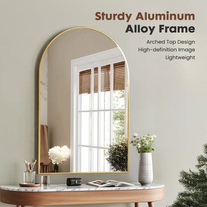 JHK 26"x38" Arched Metal Framed Wall  Hanging Mirror Glass Mirror