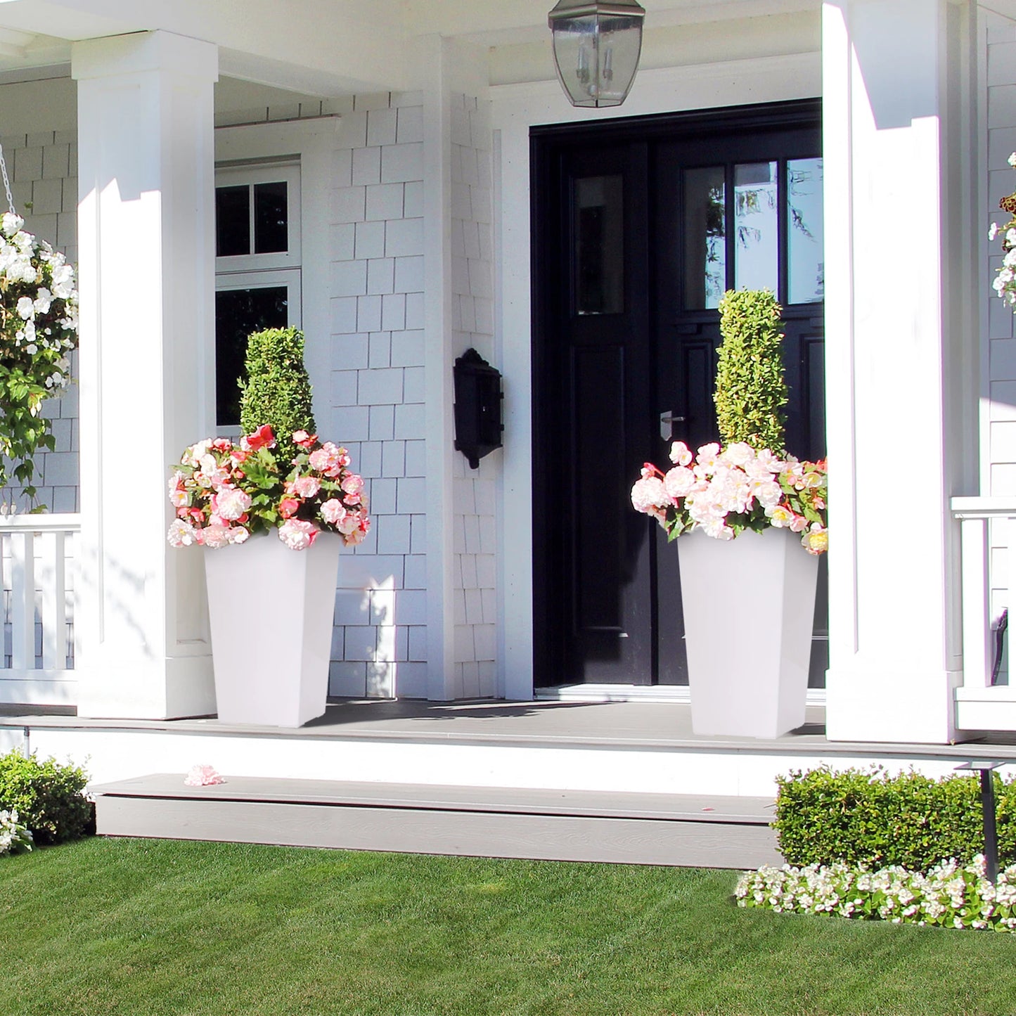 2 PCS- 22.4 in. Planter-Indoor/Outdoor Taper Planter w/ Shelf Insert-Plastic