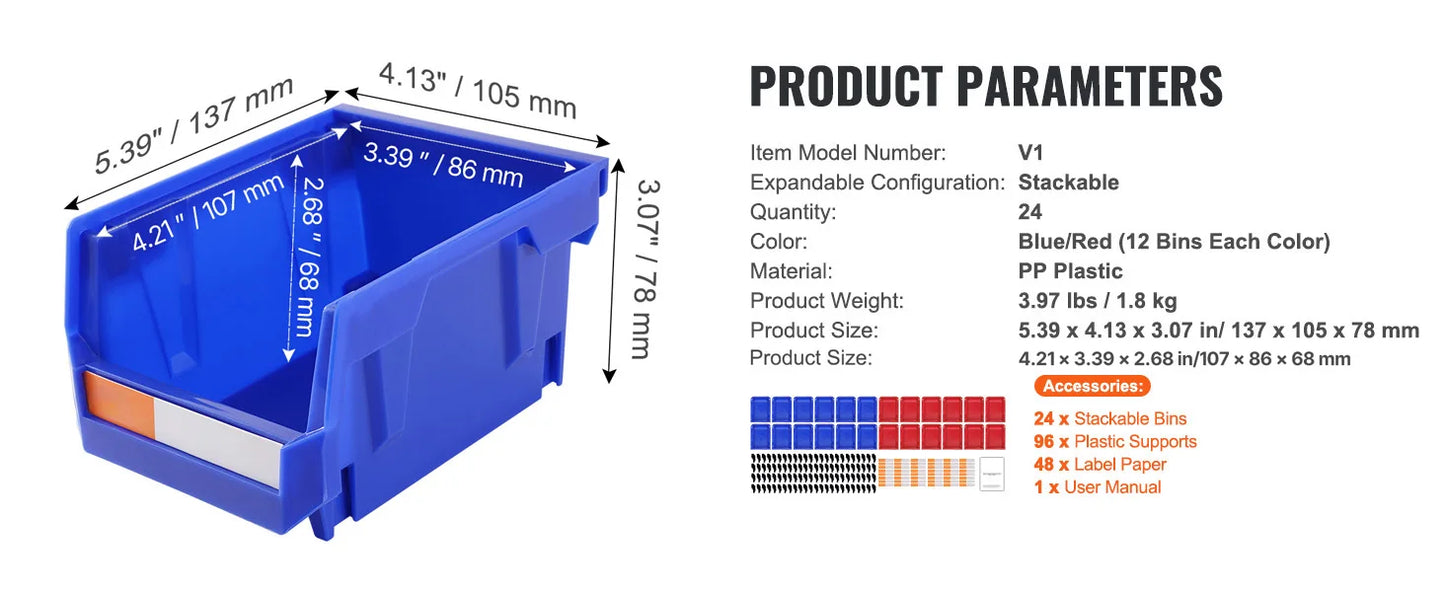 24pcs Stackable Organizer Bin 5x4*3inch Freestanding Tiered Shelf for Garage/Office