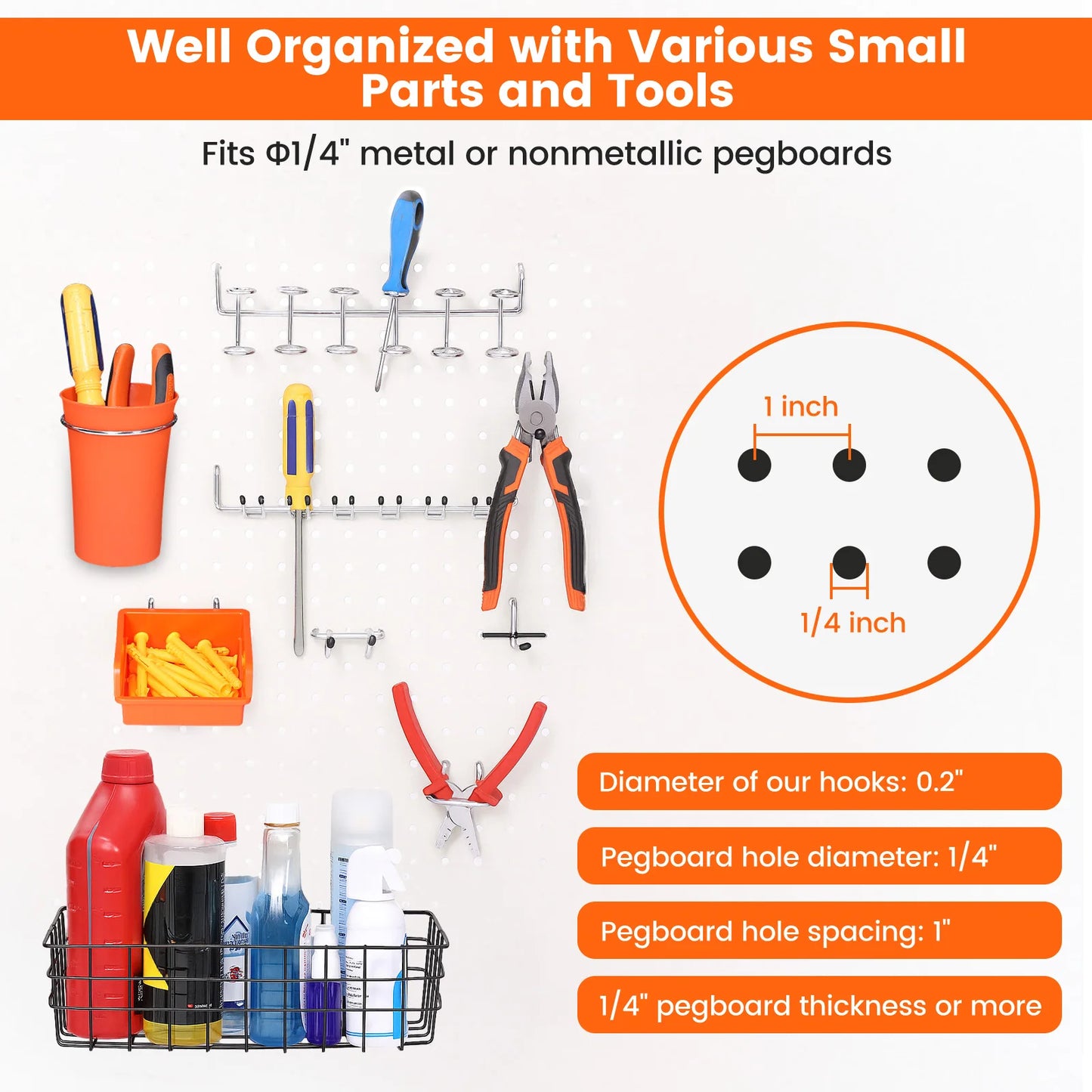 264pcs/set Peg Board Hooks Assortment for 1/4in Pegboard