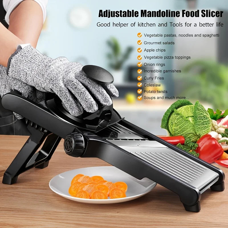 Stainless Steel Mandoline Slicer with 5 Blades & Holder