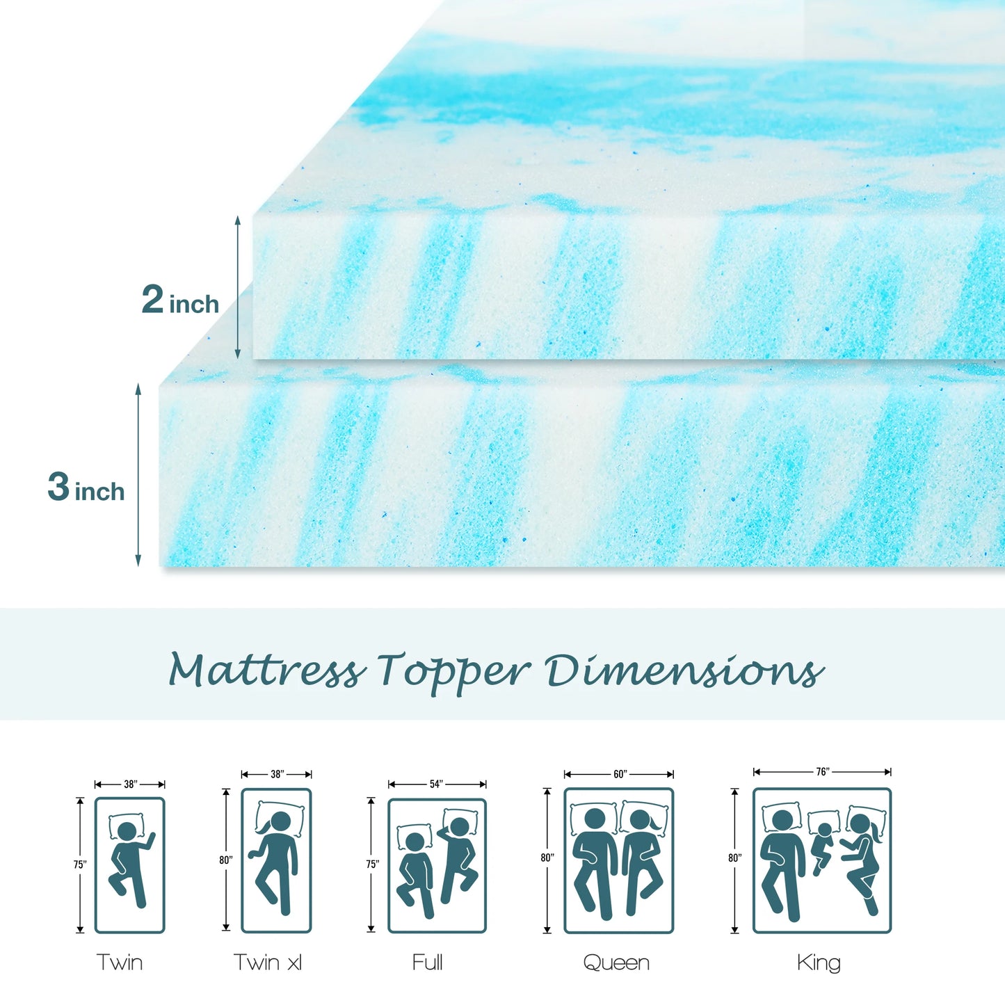 2-4 Inch Memory Foam Soft Mattress Topper -Gel Cooling