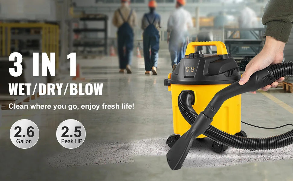 Wet Dry Vac Shop Vacuum-2.6 Gallon 2.5 HP- 3 in 1 Portable