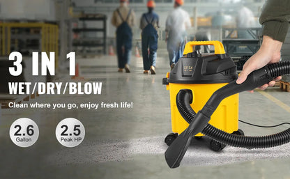 Wet Dry Vac Shop Vacuum-2.6 Gallon 2.5 HP- 3 in 1 Portable