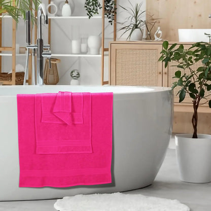 Ultra Soft 6 Pack Cotton Towel Set: 2 Bath, 2 Hand, 2 Wash Cloths - Hot Pink, Compact & Lightweight