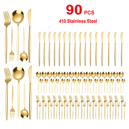90Pcs Gold 420 Stainless Steel Silverware - Heavy Duty Cutlery