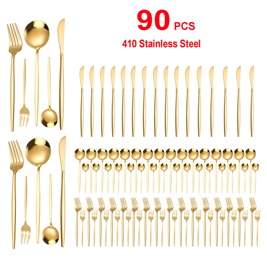 90Pcs Gold 420 Stainless Steel Silverware - Heavy Duty Cutlery
