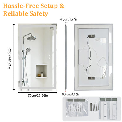 LED Bathroom Mirror Tempered Glass Mirror with Bluetooth, 3 Colors Dimmable