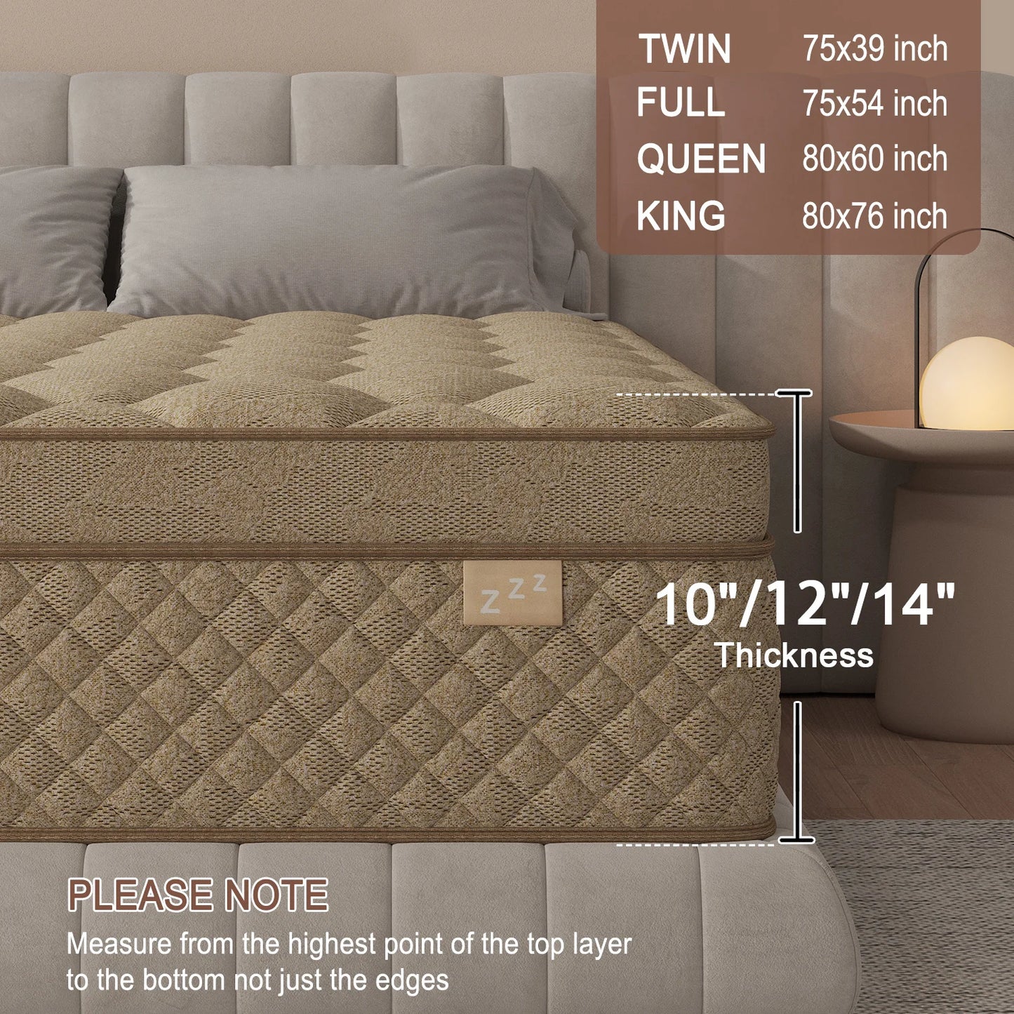 12"/14" Gel Memory Foam Hybrid Pocket Spring Mattress In A Box