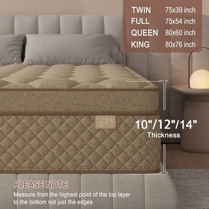 12"/14" Gel Memory Foam Hybrid Pocket Spring Mattress In A Box