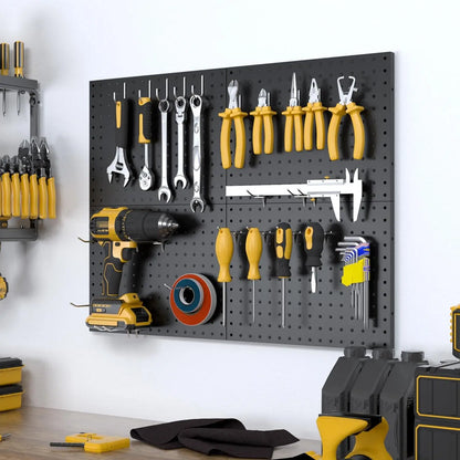 4-Pack Black Metal Pegboard Panels w/50 Hooks, Heavy Duty Wall Organizer
