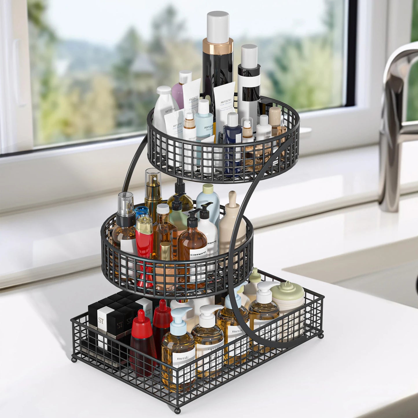 3-Tier Round Metal Storage Rack Bathroom. Kitchen
