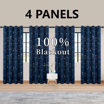 4PCS Blackout Curtains with Grommets Thermal Insulated Circle And Dots Foil Printed