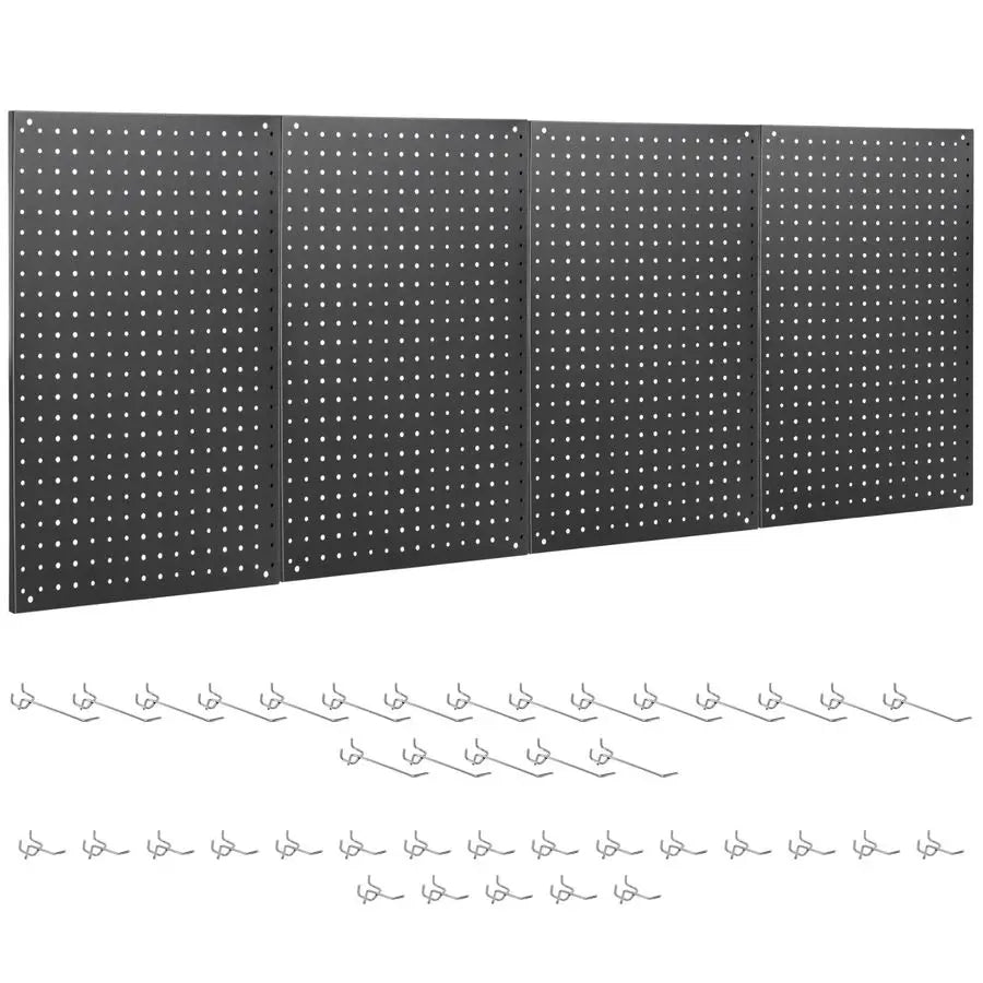 4 PCS 24x16 Metal Peg Board Panels Black w/40 Hooks, Dual Size Hole Design RED