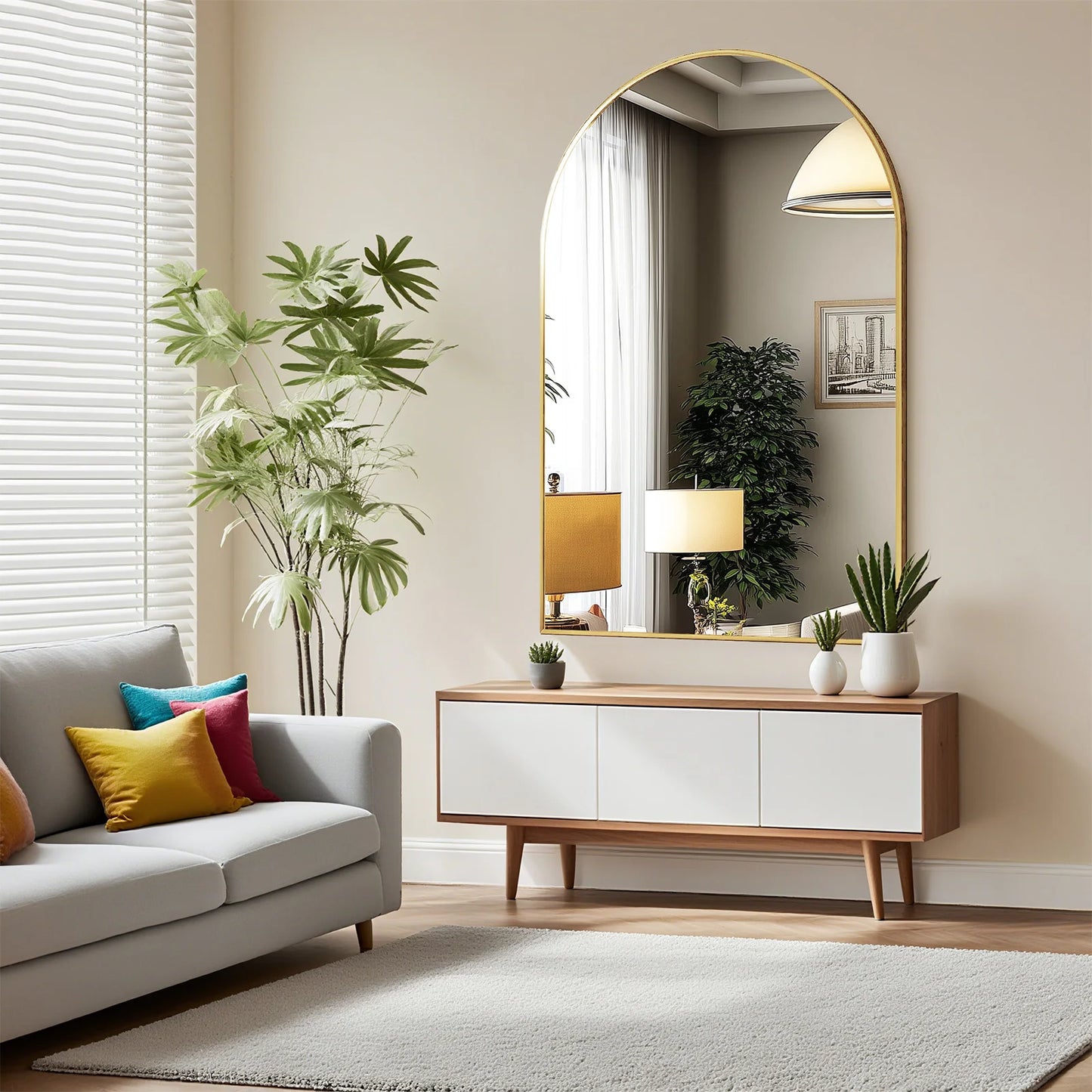 JHK 26"x38" Arched Metal Framed Wall  Hanging Mirror Glass Mirror