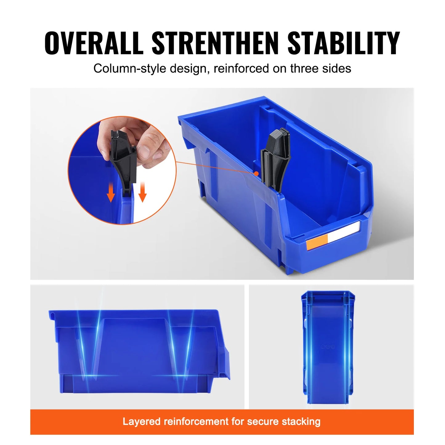 Stackable Plastic Garage Tool Storage Box Organizer Bin for Garage- 12pcs 5x5x10in Blue/Red
