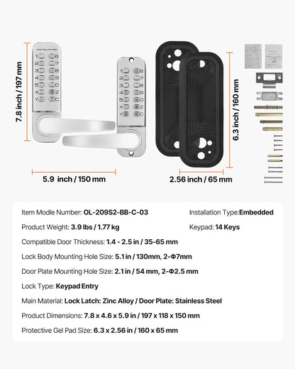 Mechanical Keyless Entry Door Lock 14 Key