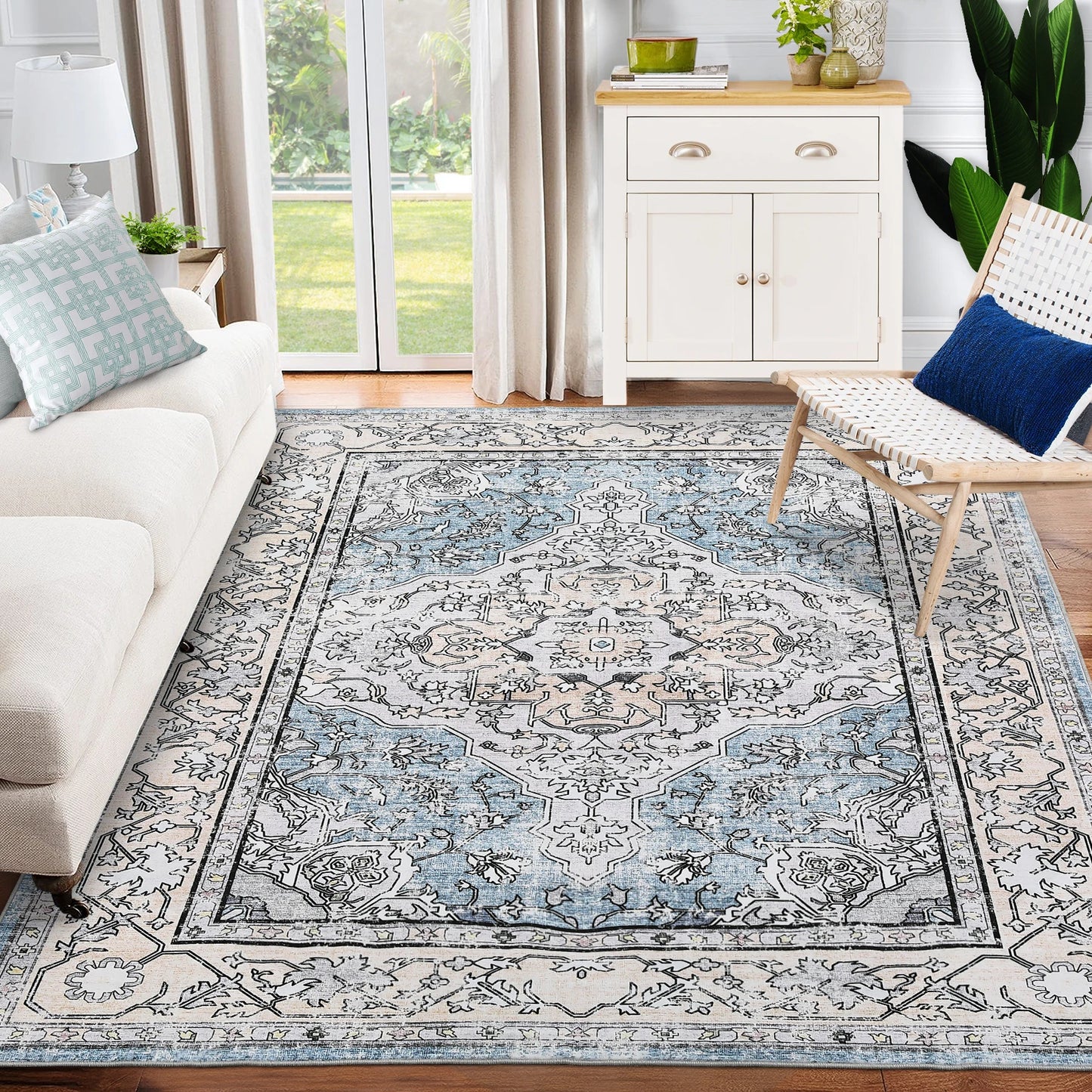 Vintage Washable Soft Area Rug Low Pile, Anti-Slip, Non-Shedding Pad