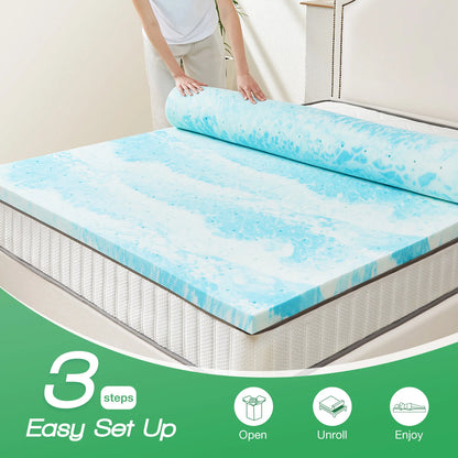 2-4 Inch Memory Foam Soft Mattress Topper -Gel Cooling