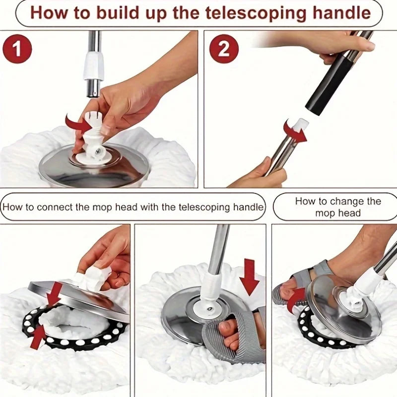 Heavy‑Duty Spin Mop & Bucket System w/ Adjustable Handle & 3 Mop Heads