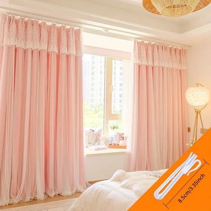 2pcs girls double princess style French pink curtain, Hooks