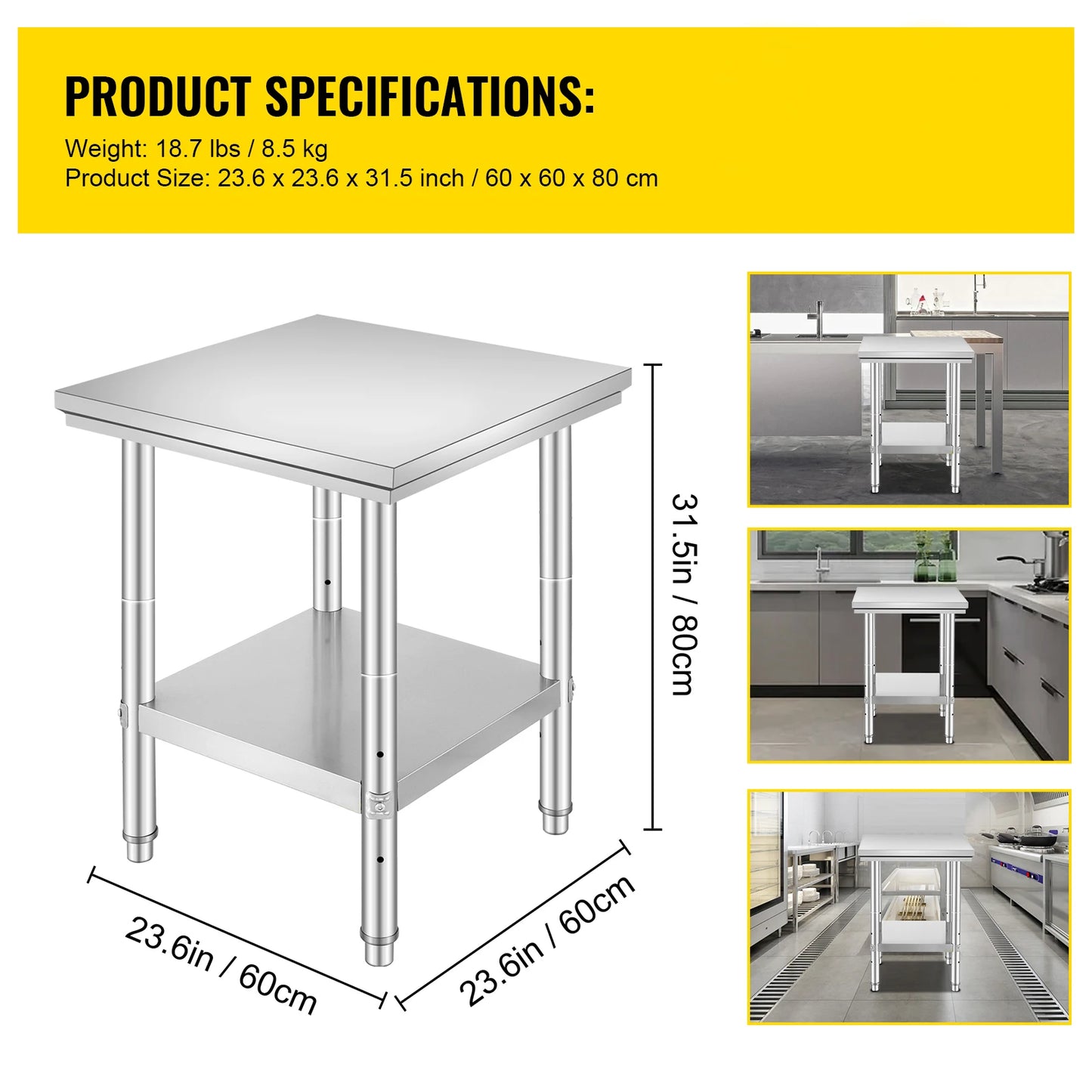 Stainless Steel Kitchen Work Bench w/Undershelf