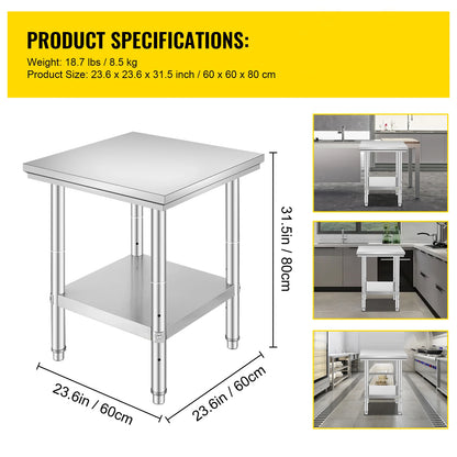 Stainless Steel Kitchen Work Bench w/Undershelf