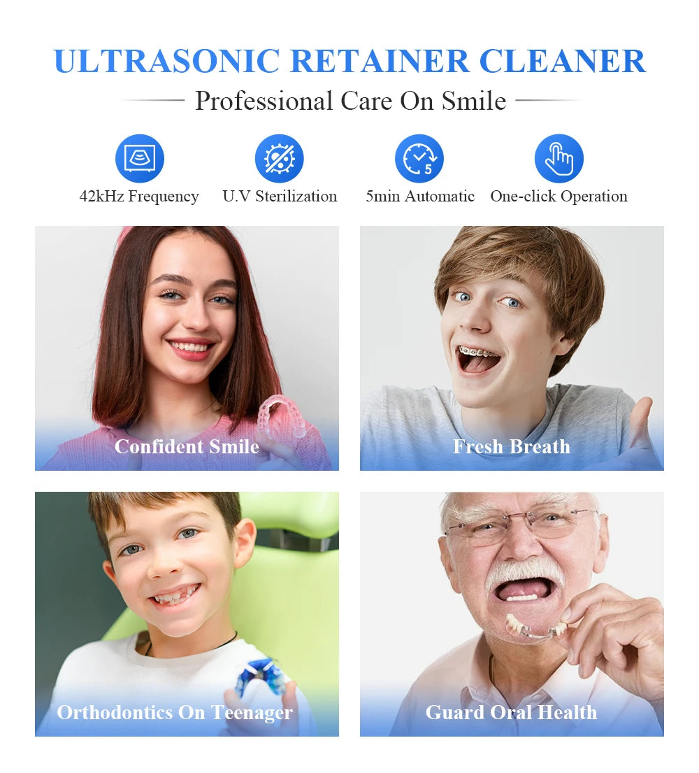 Household Ultrasonic Retainer Cleaner w/UV Light-Denture/Jewelry/Braces Cleaning