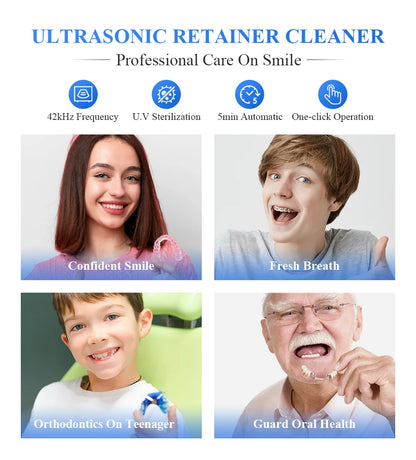 Household Ultrasonic Retainer Cleaner w/UV Light-Denture/Jewelry/Braces Cleaning