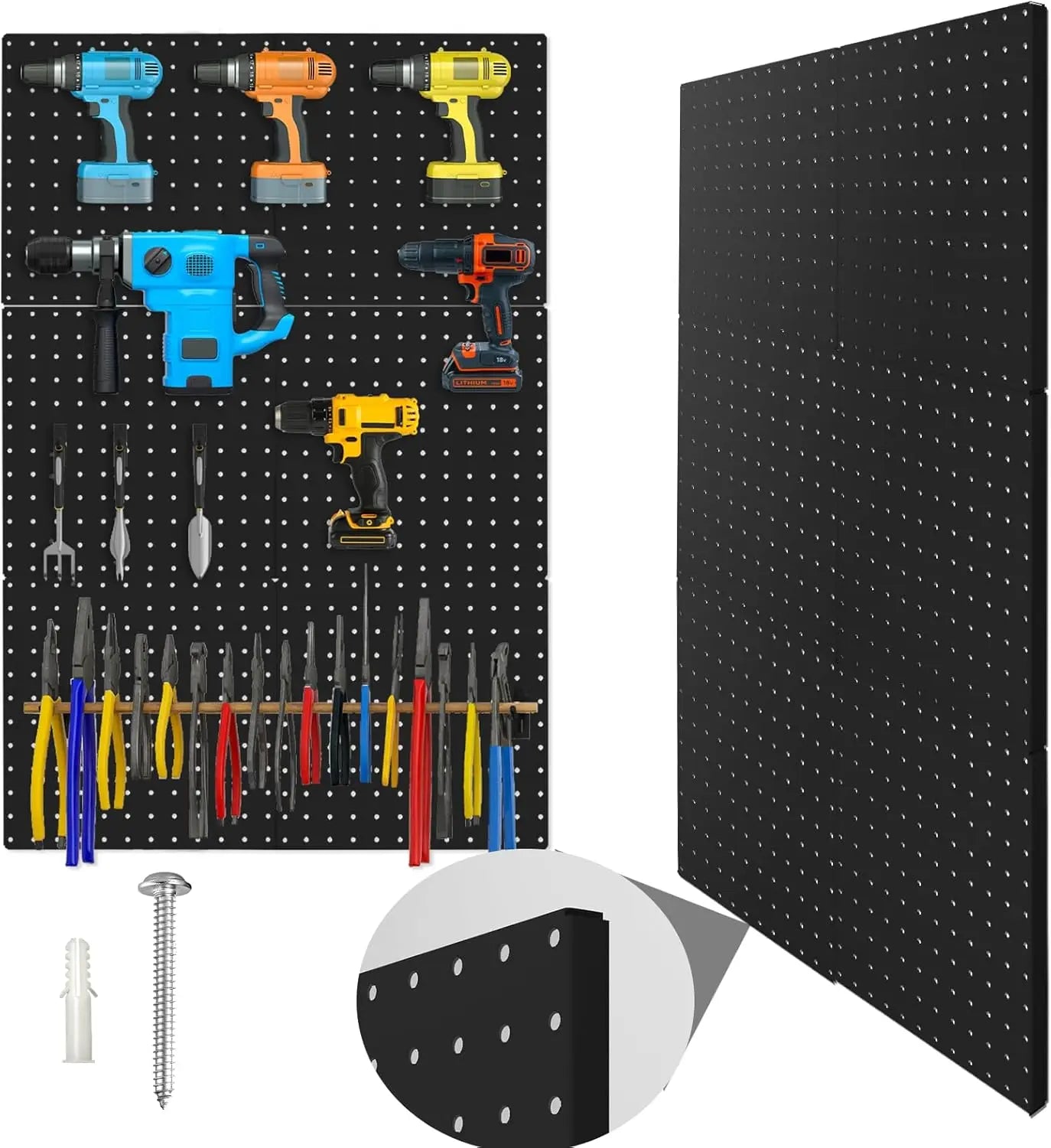 6 Pack 12x12 Black Metal Pegboard Panels w/Bent Frame, Heavy Duty