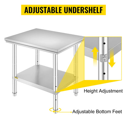 Stainless Steel Kitchen Work Bench w/Undershelf