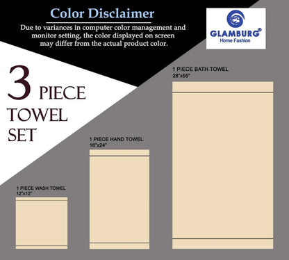 Ultra Soft 3-Pack Cotton Towel Set, Compact & Lightweight for Everyday Use - Black