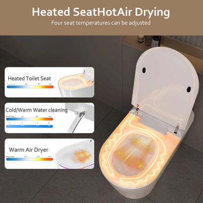 Smart Bidet Toilet-Heated Seat, Self-Cleaning, LED Display, Remote Control