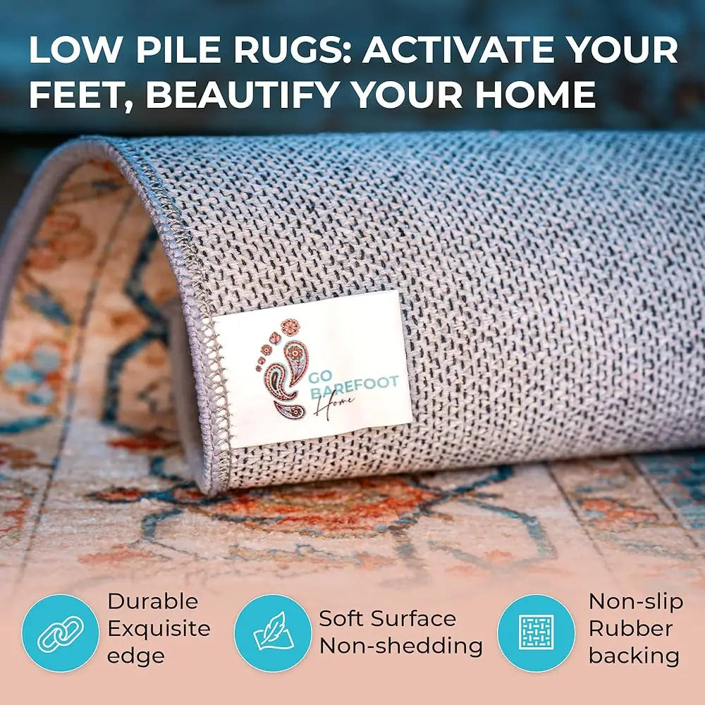 5 x 7 Thin Washable Area Rug - 5’X7’ Boho Rugs, Non-Slip