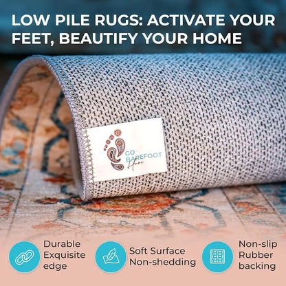 5 x 7 Thin Washable Area Rug - 5’X7’ Boho Rugs, Non-Slip