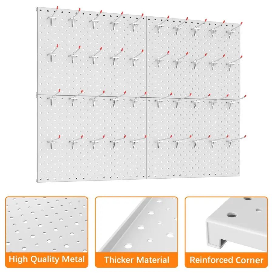 Metal Pegboard Panels and Hooks for Garage, Workbench, Shop, Shed Tool Organizer