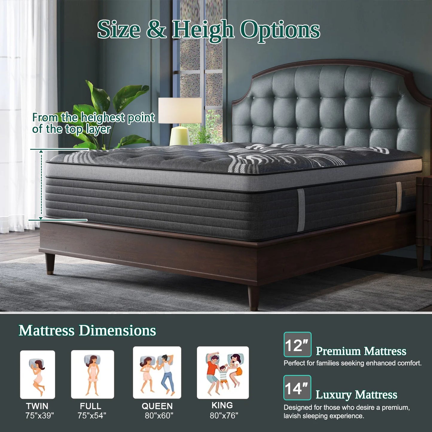 12"/14" Gel Memory Foam Hybrid Pocket Spring Mattress In A Box