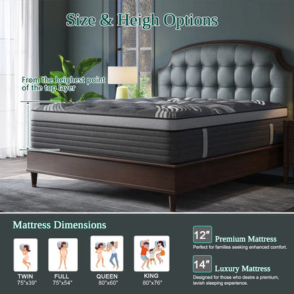 12"/14" Gel Memory Foam Hybrid Pocket Spring Mattress In A Box