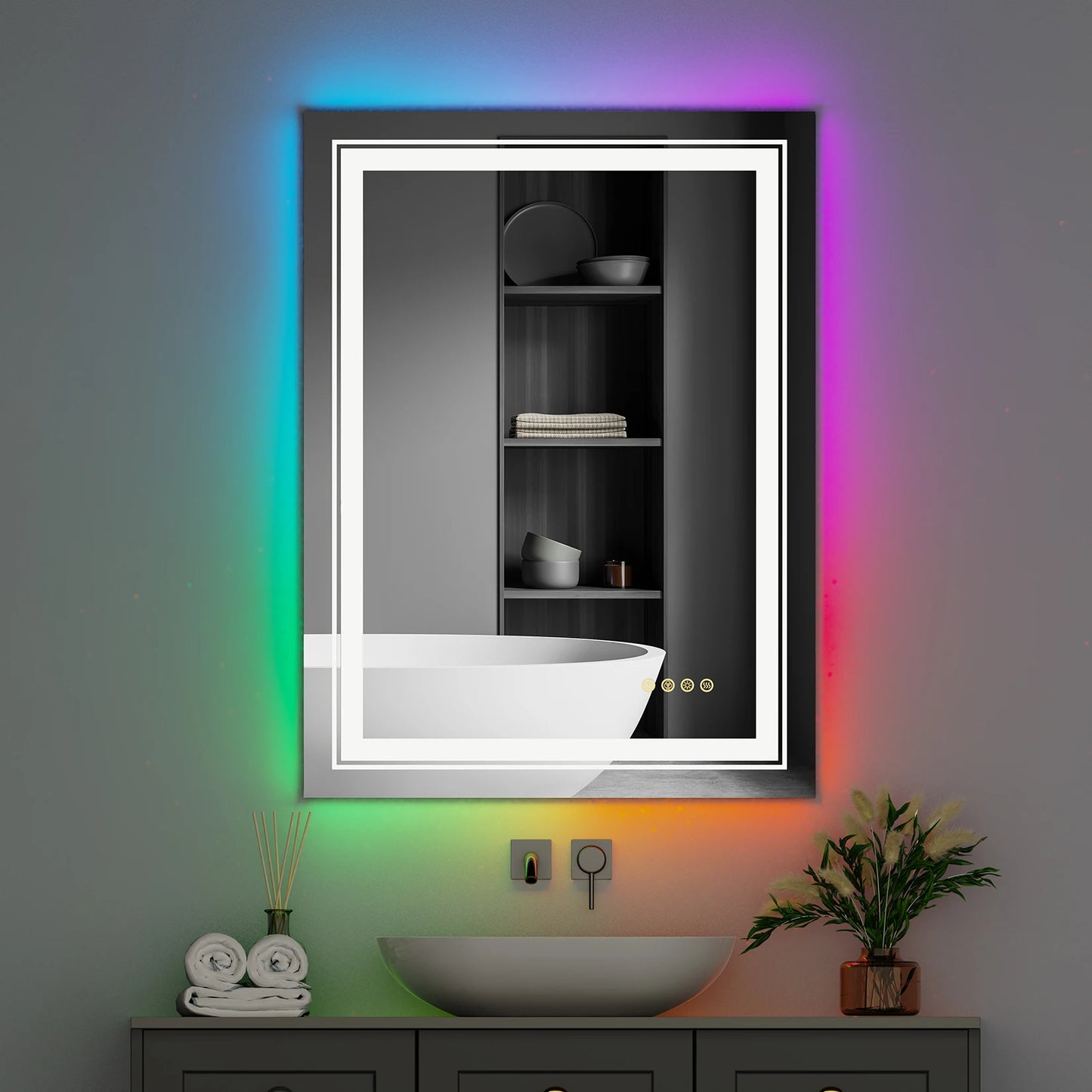 LED Vanity Mirror RGB Color Changing, Backlit, Shatterproof, Dimmable, Anti-Fog