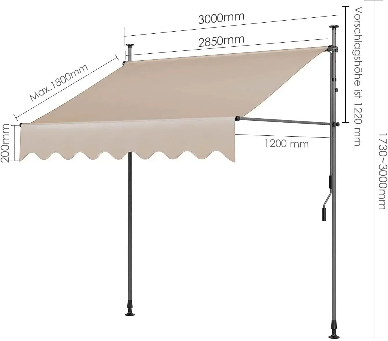 Outdoor Patio Awning Sunshade Shelter, Manual Retractable Awning/Canopy