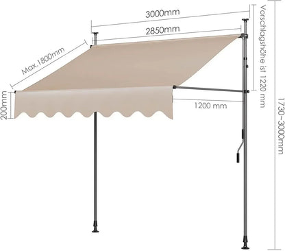 Outdoor Patio Awning Sunshade Shelter, Manual Retractable Awning/Canopy