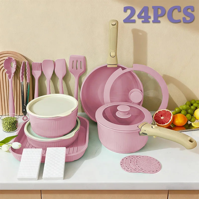 24 Piece Induction Nonstick Pots and Pans Set, Nonstick Cookware RV Cookware Set, Oven Safe