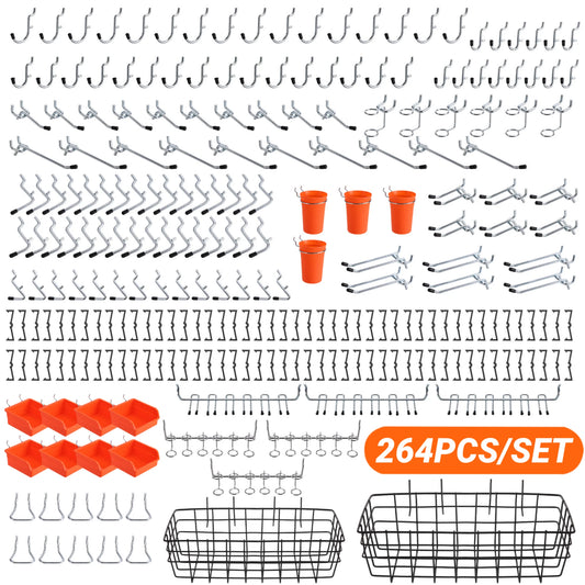 264pcs/set Peg Board Hooks Assortment for 1/4in Pegboard